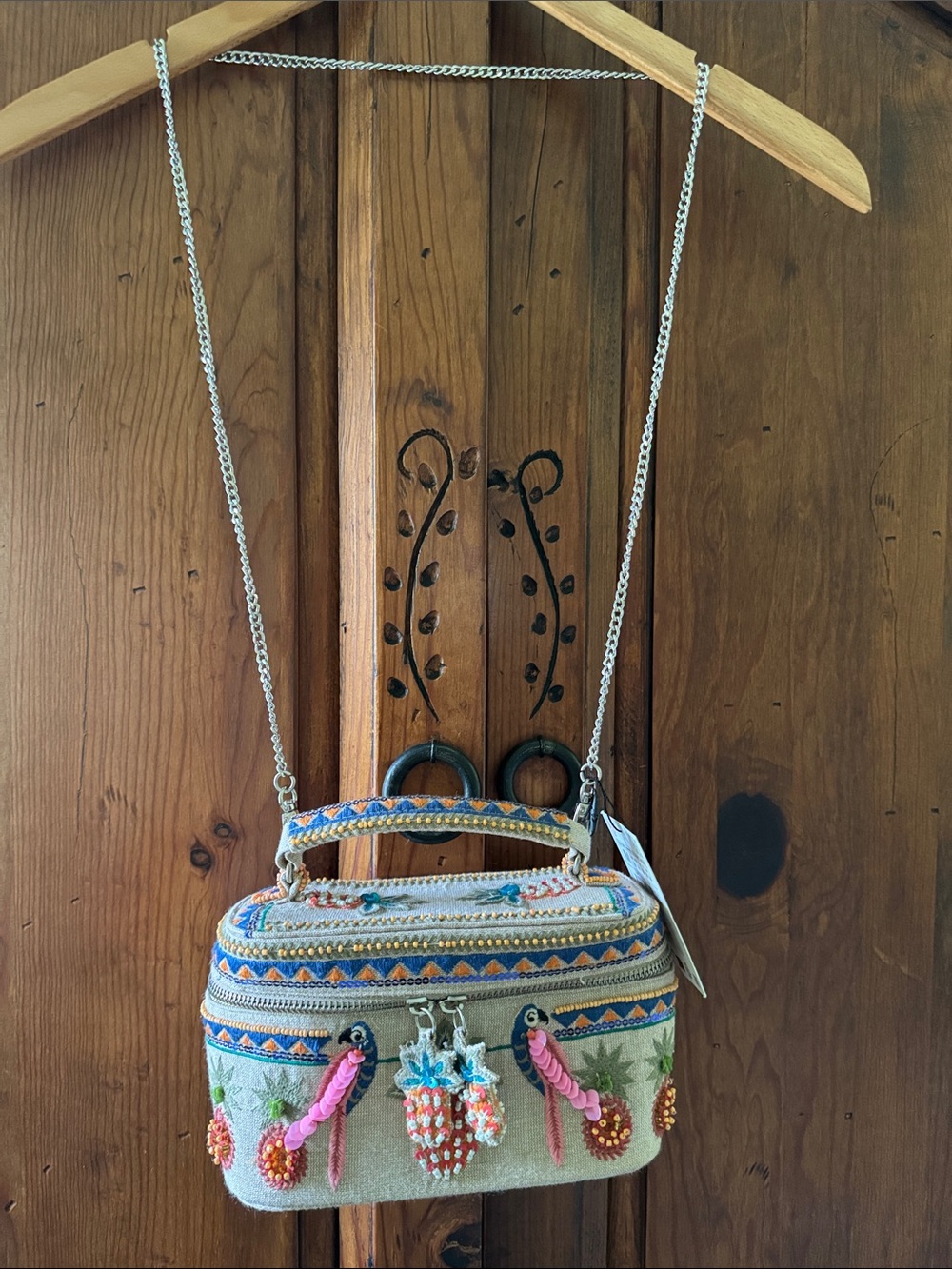 NWT ZARA BEADED TROPCIAL MOTIF VANITY BAG CROSSBODY CHAIN AND DUSTBAG - Picture 9 of 10